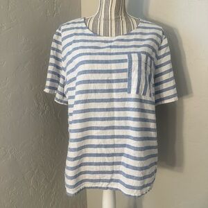 Linen Liz Claiborne Blue and White Short Sleeve Tee
